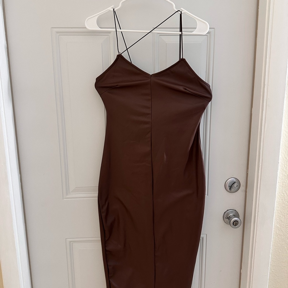 Elegant Brown Spaghetti Strap Dress